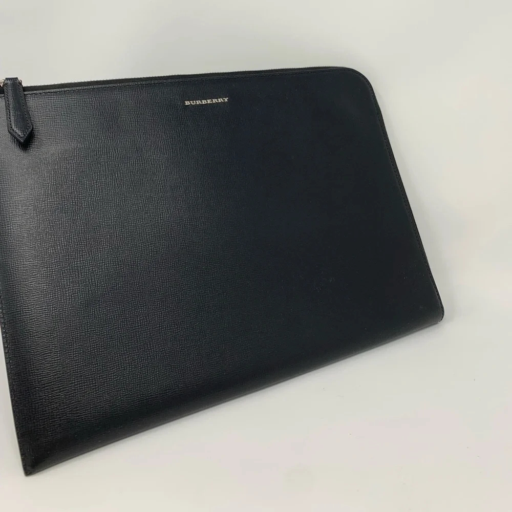 Burberry Embossed Leather Zip Around Leather Envelope Pouch for Men